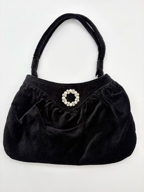 Y2K Black Velvet Mini Bag Pearl Clasp Top Handle Shoulder Purse